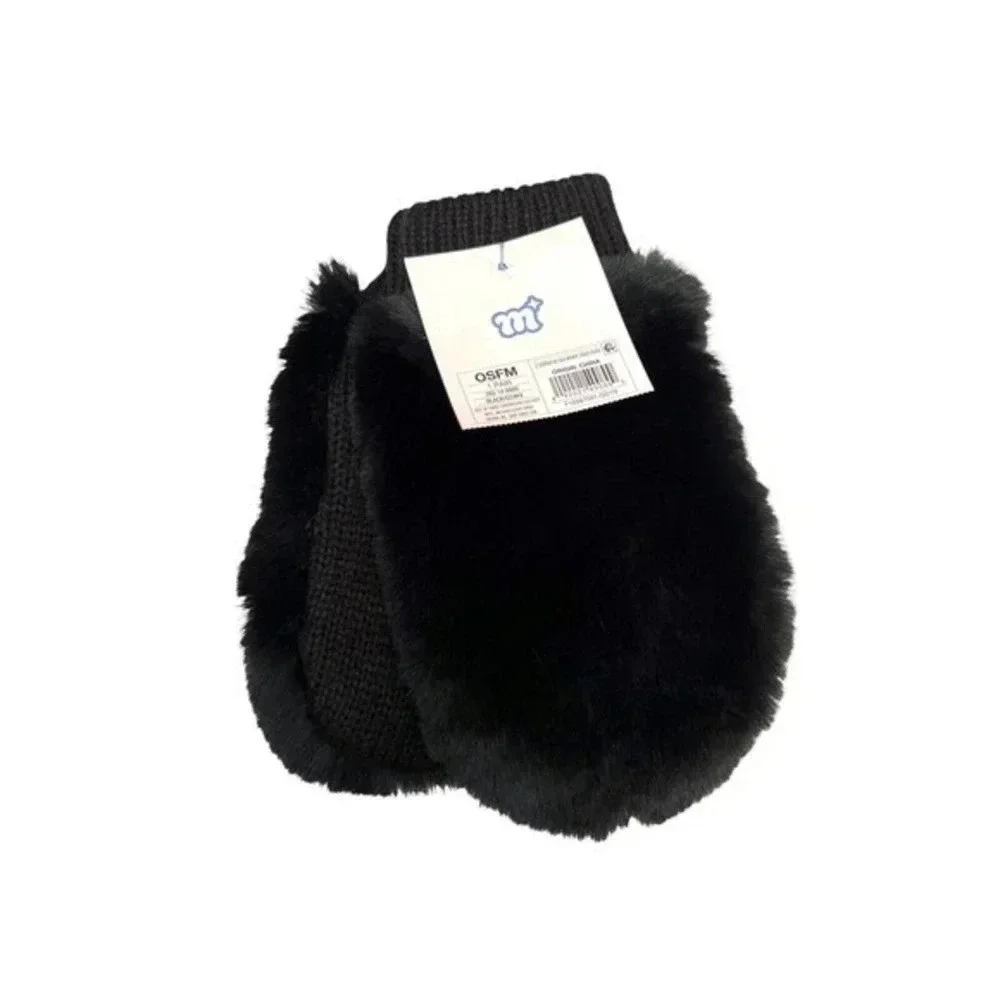 Faux Fur Mittens Black Super Soft And Warm by More Than Magic Girls One Size New